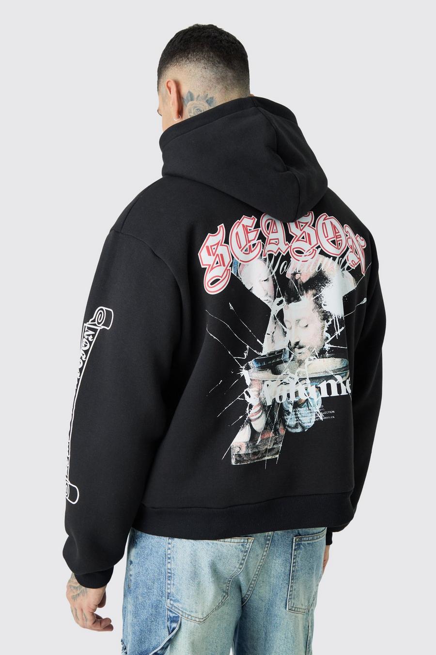 Black Boxig hoodie med tryck i renässansstil image number 1