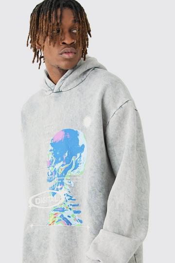 Tall Oversized Washed Graphic Hoodie charcoal