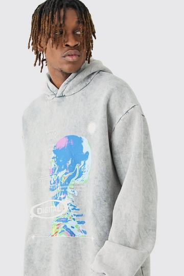 Charcoal Grey Tall Oversized Washed Graphic Hoodie