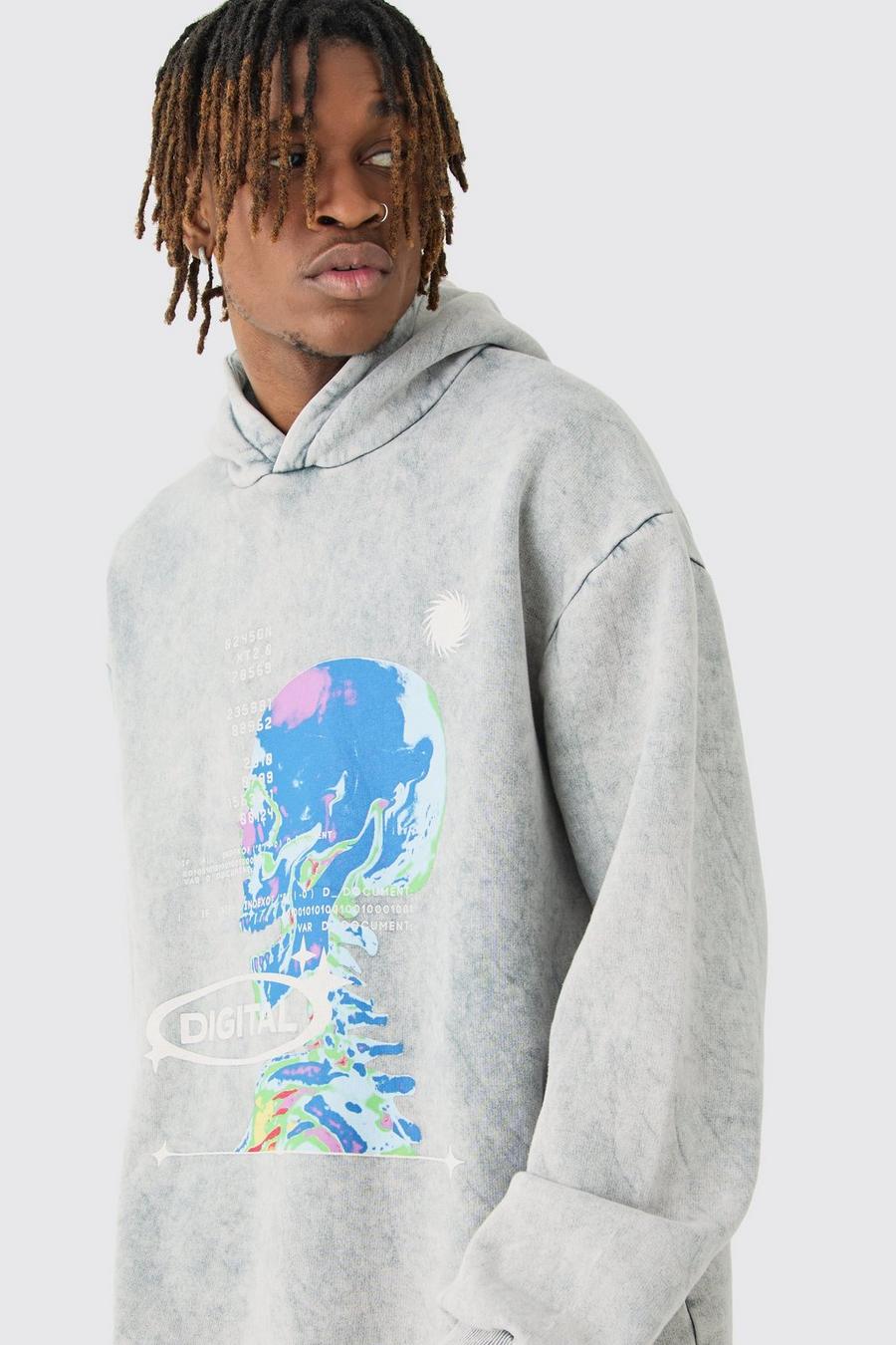 Charcoal Tall Oversize hoodie med tvättad effekt image number 1