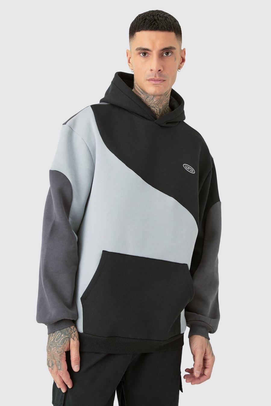 Black Tall Oversized Color Block Hoodie image number 1