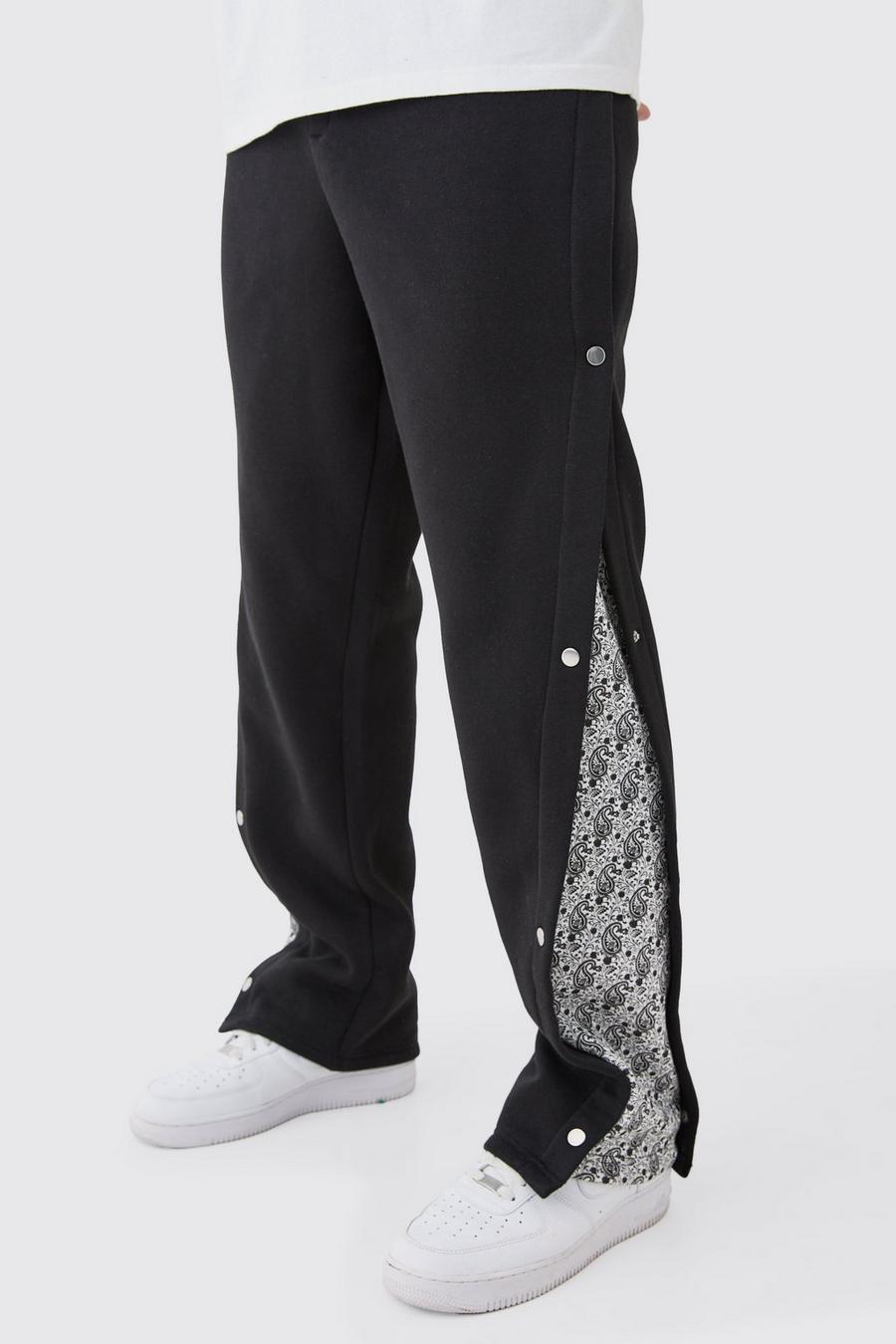Pantalón deportivo Tall holgado con panel lateral y botones de presión, Black