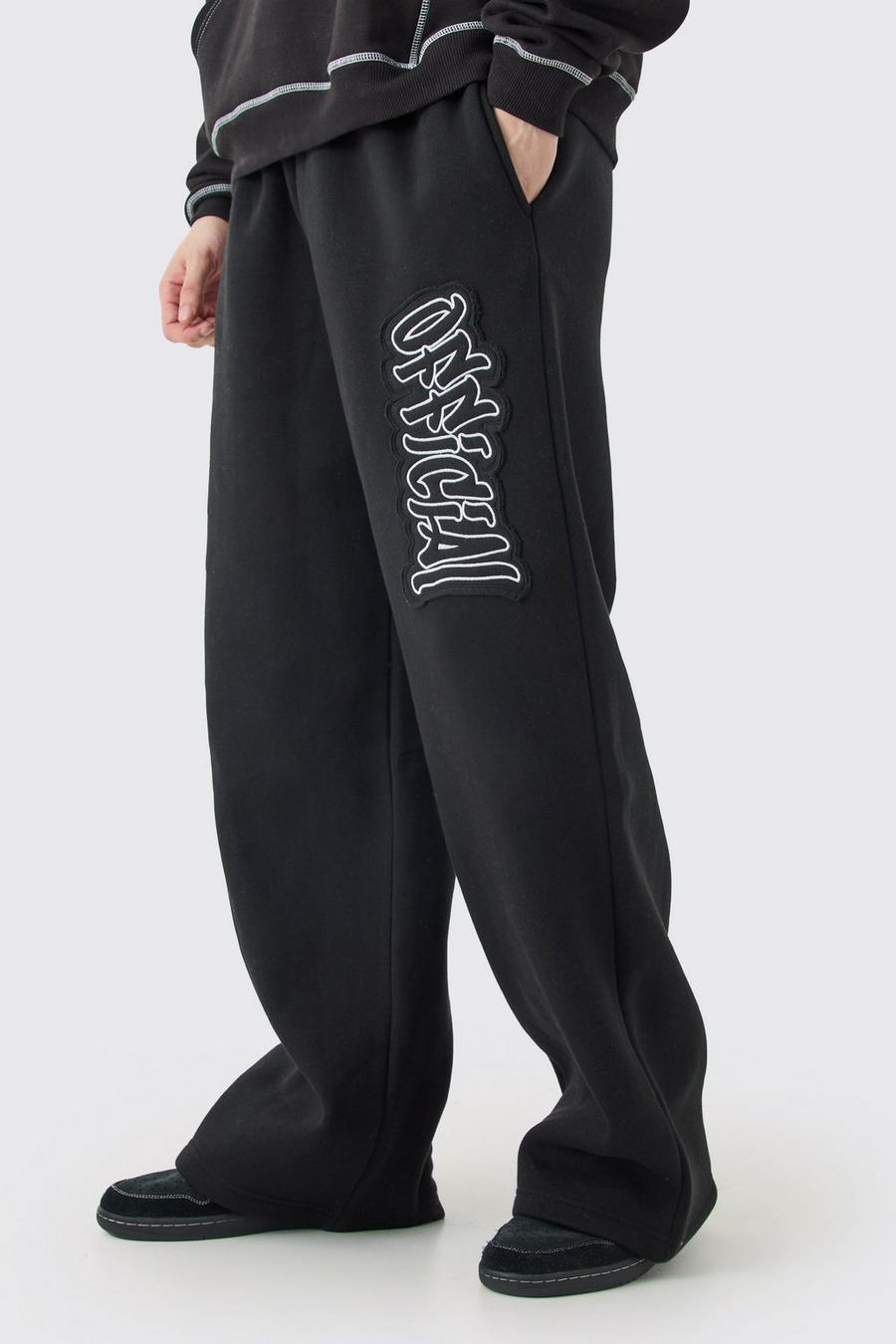 Pantaloni tuta Tall a calzata ampia Official con applique, Black image number 1