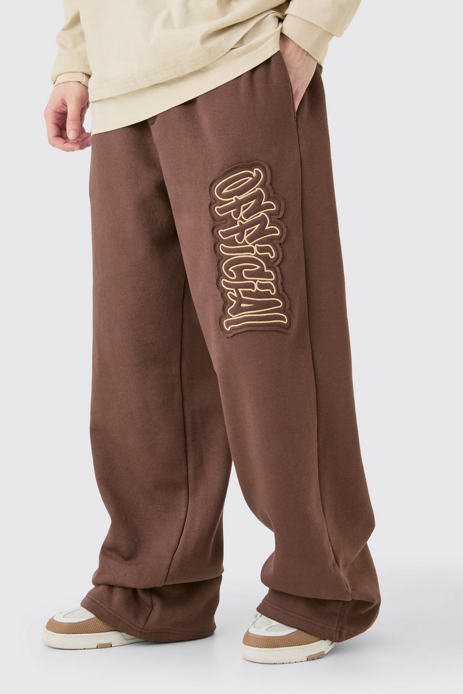 Pantaloni tuta Tall a calzata ampia Official con applique, Chocolate image number 1