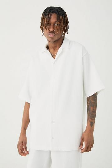 White Tall Short Sleeve Revere Oversized Pleated Shirt