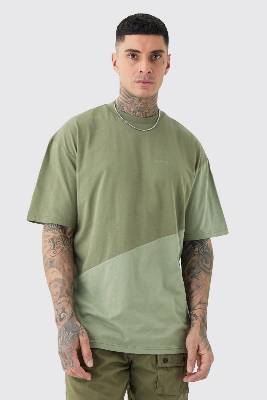 Sage Tall Oversized Diagonaal Color Block T-Shirt image number 1