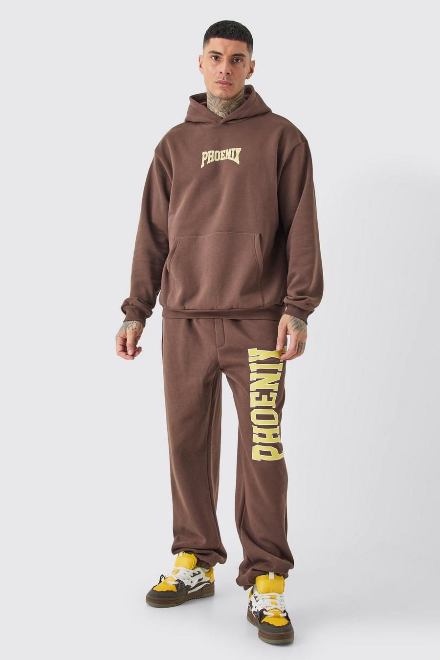 Chocolate Tall Phoenix Oversized Hooded Tracksuit image number 1