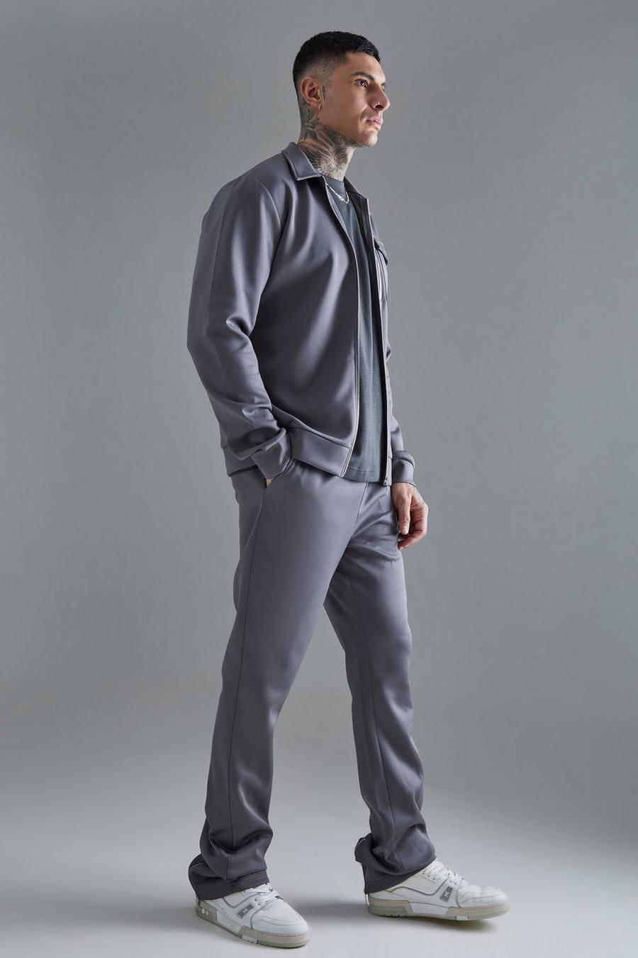 Charcoal gris Tall Scuba Harrington Jacket Set