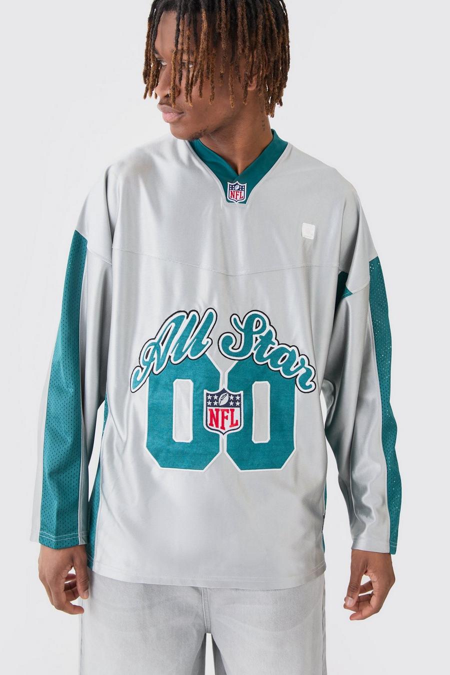 Top de manga larga y malla de raso con estampado NFL All Star de fútbol, Grey image number 1