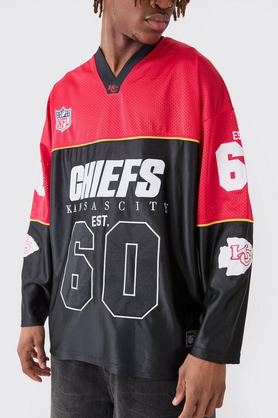 Black Nfl Chiefs Football Mesh Satin Long Sleeve License Top image number 1