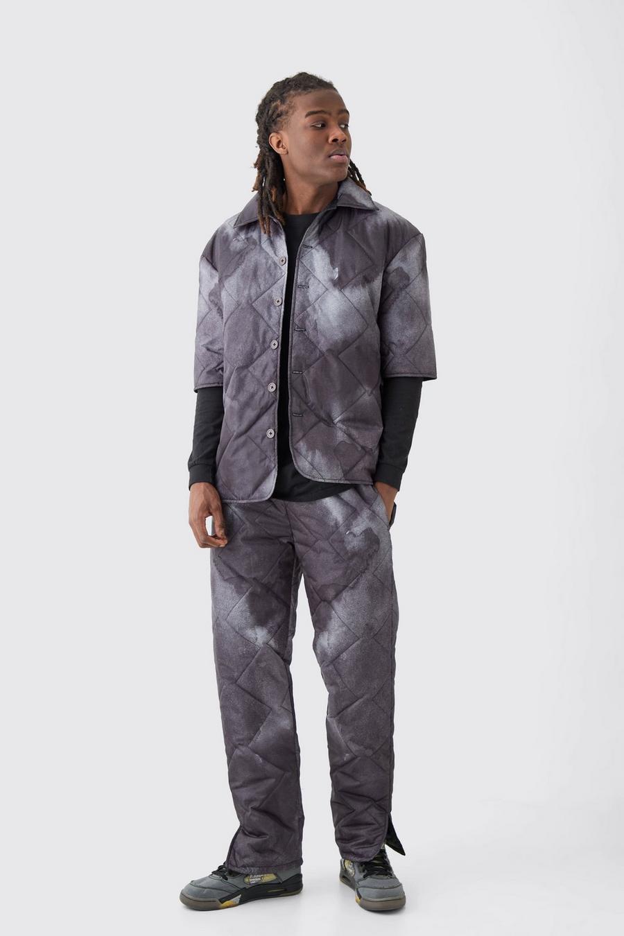 Black Square Quilted Tie Dye Shirt long-sleeved &Trouser Set image number 1