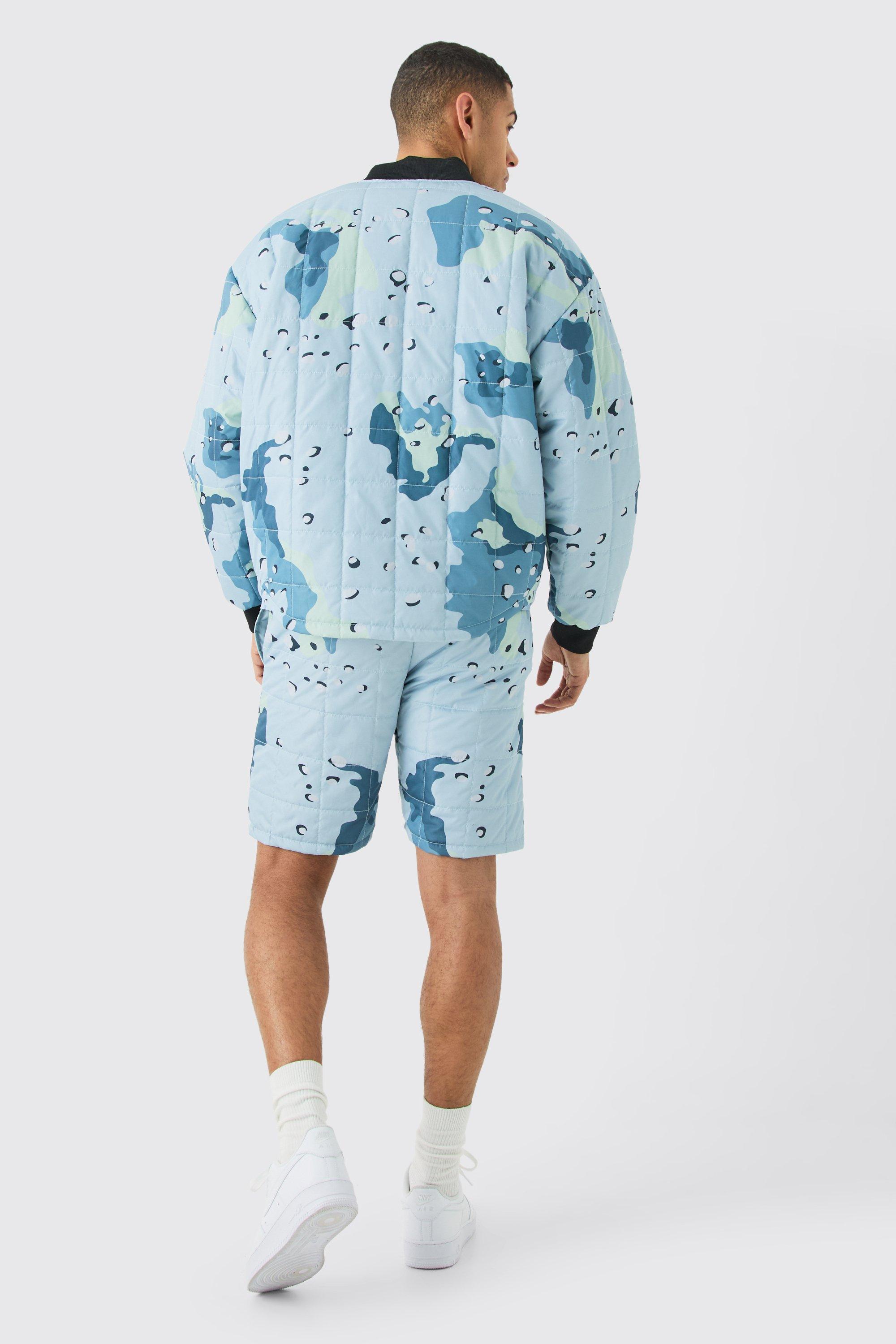 Square Quilted Camo Short & Bomber Jacket Set | boohoo USA