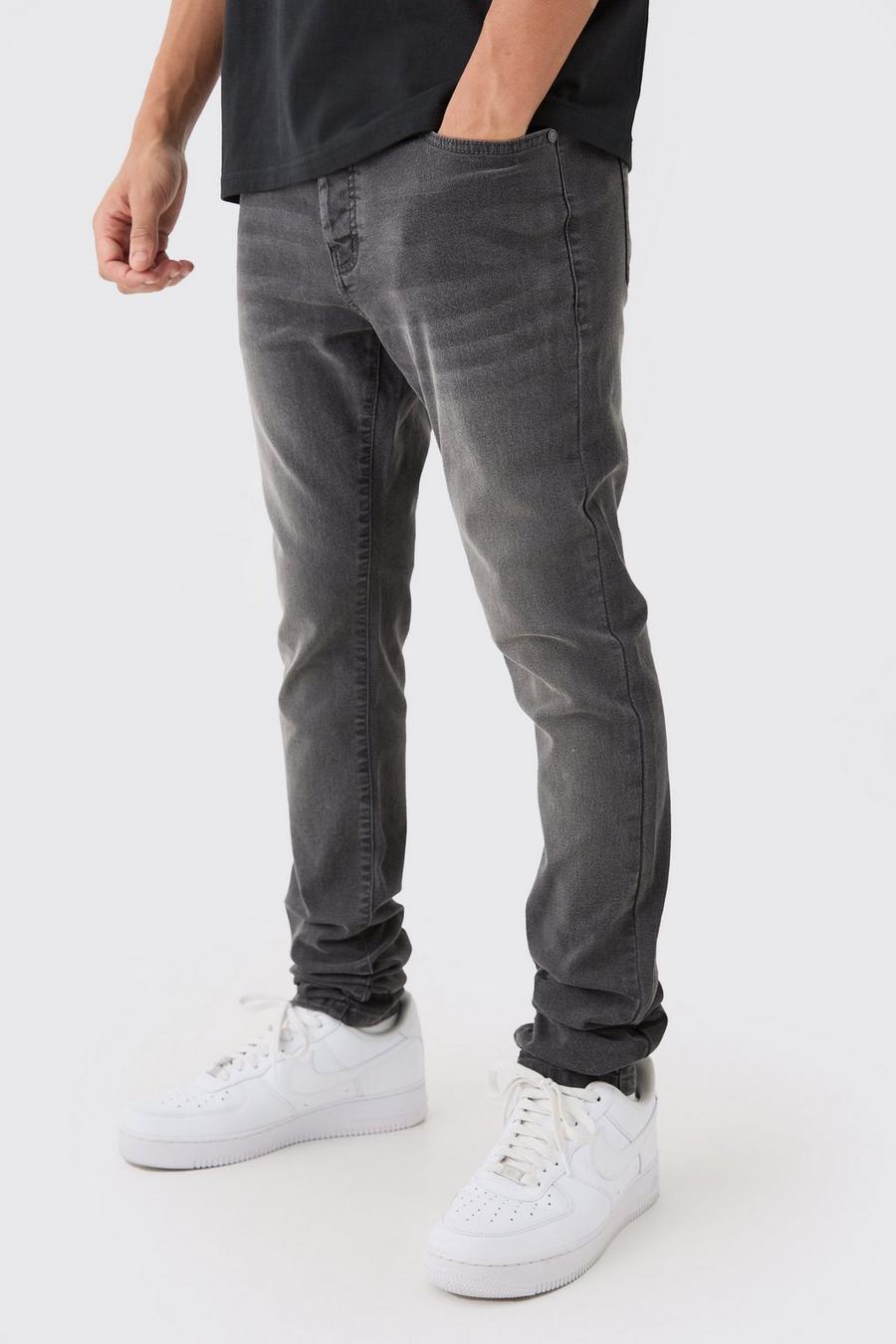 Jeans Skinny Fit Stretch con pieghe sul fondo e pieghe sul fondo, Charcoal