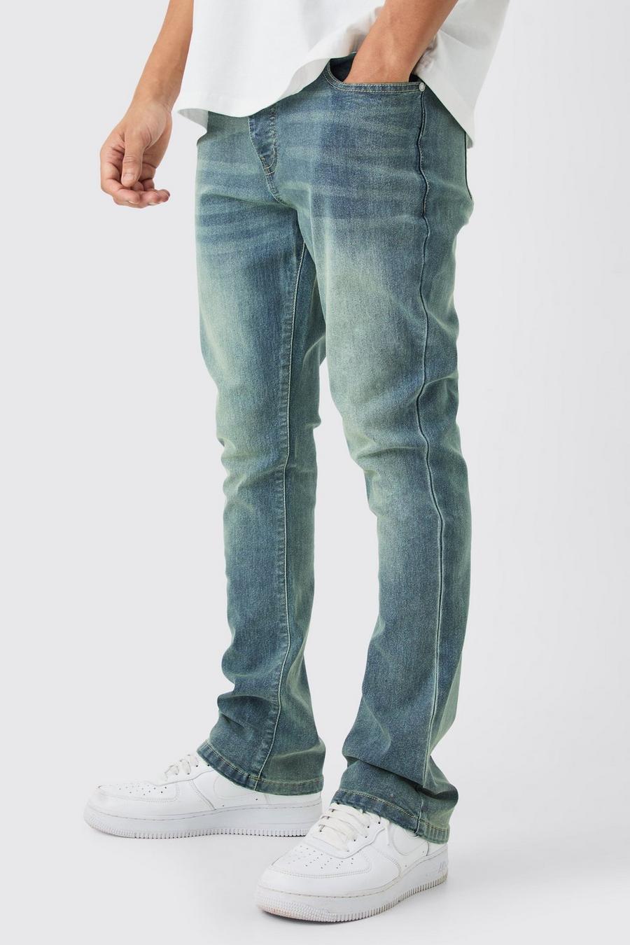 Antique blue Skinny jeans med stretch och utsvängda ben image number 1