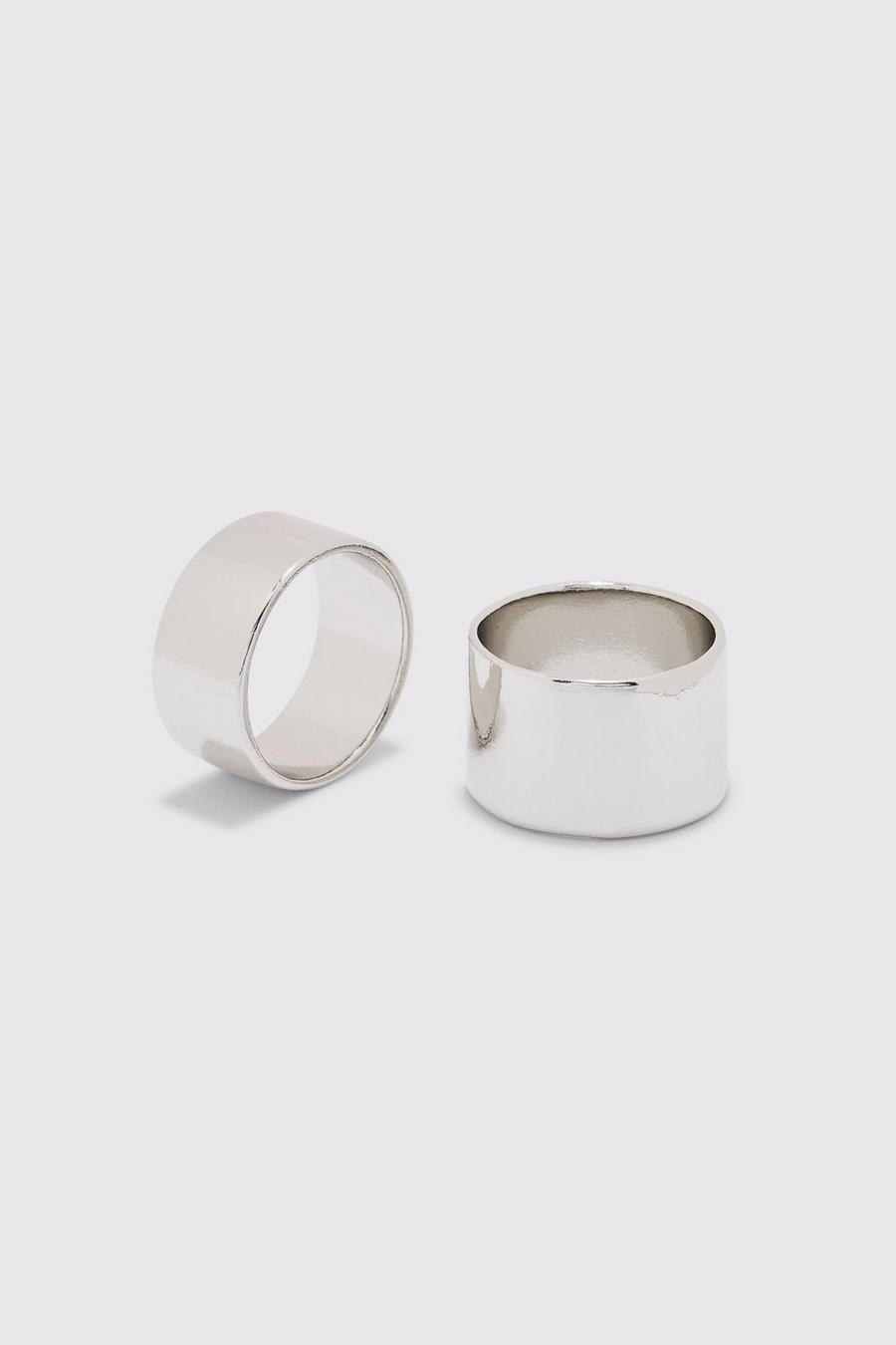 Pack de 2 anillos plateados de metal cepillado, Silver image number 1