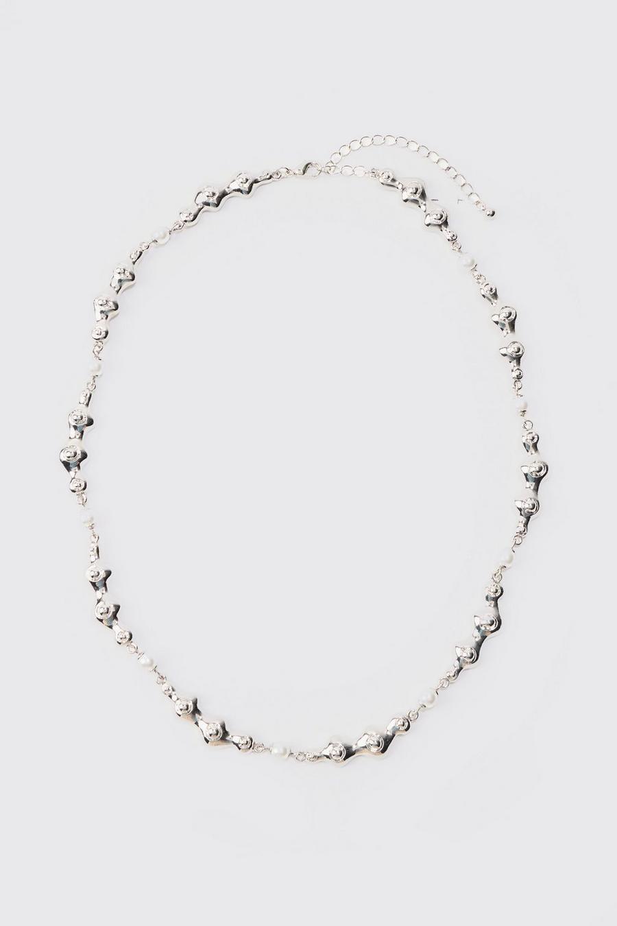Pearl And Metal Necklace In Silver