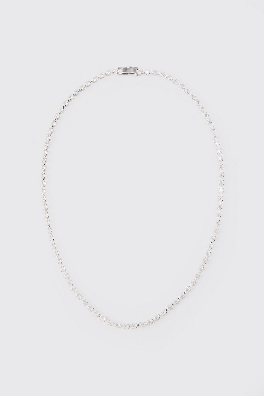 Silberne Halskette mit eckigem Stein-Detail, Silver