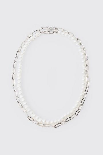 2 Pack Multi Layer Pearl And Chain Necklace In Silver silver