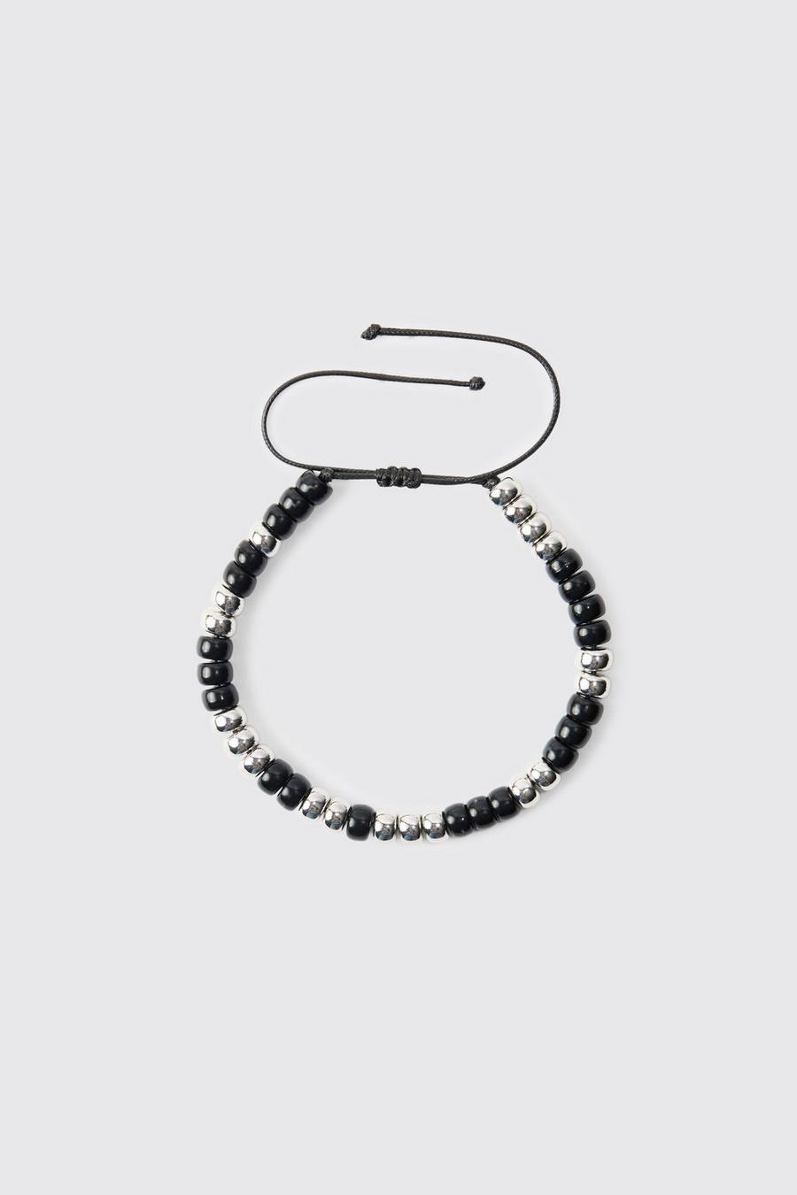 Verstellbares Perlen-Armband in Schwarz, Black image number 1