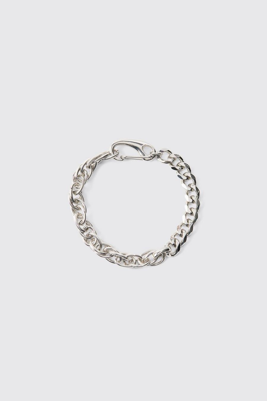 Chunky Clasp Detail Brushed Metal Bracelet In Silver