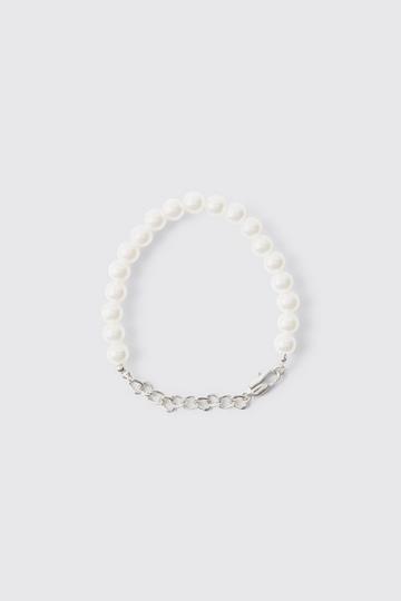Pearl And Chain Metal Bracelet In Silver silver