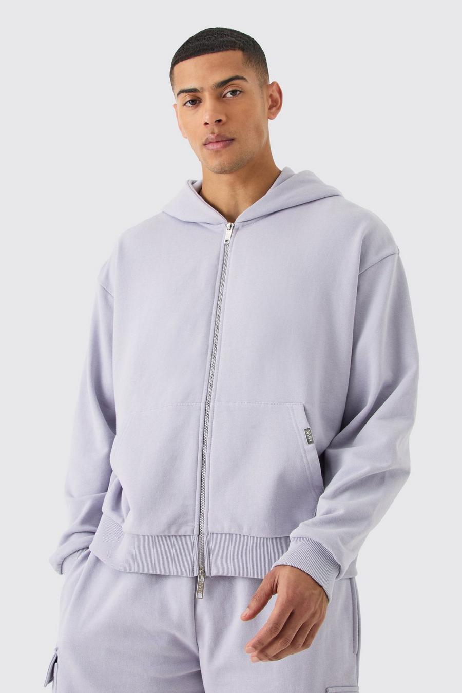 Lilac Oversized Boxy Heavyweight Zip Through Hoodie image number 1