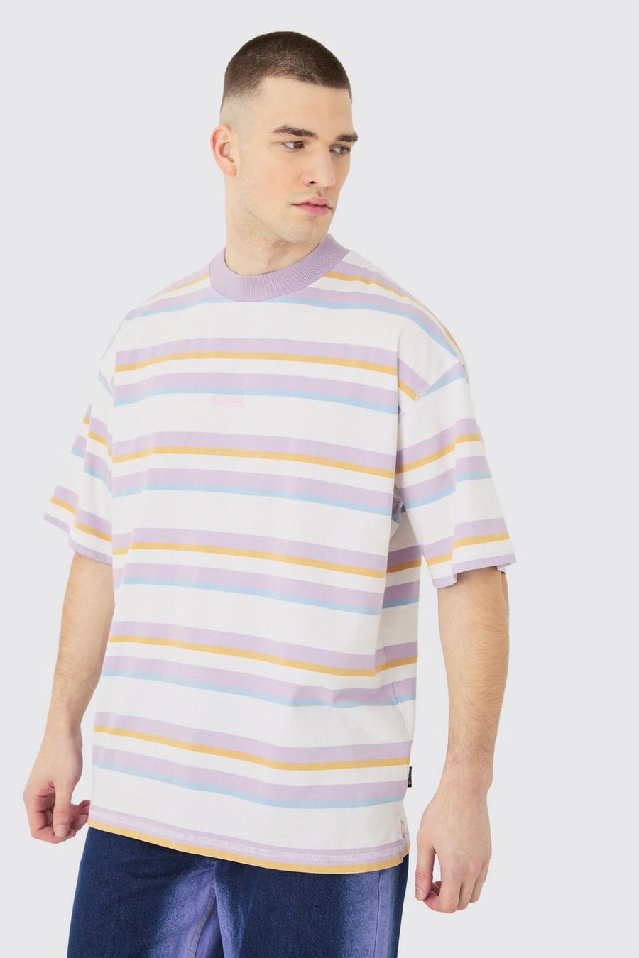 Lilac Tall Oversized Dik Gestreept Official T-Shirt Met Kaart image number 1