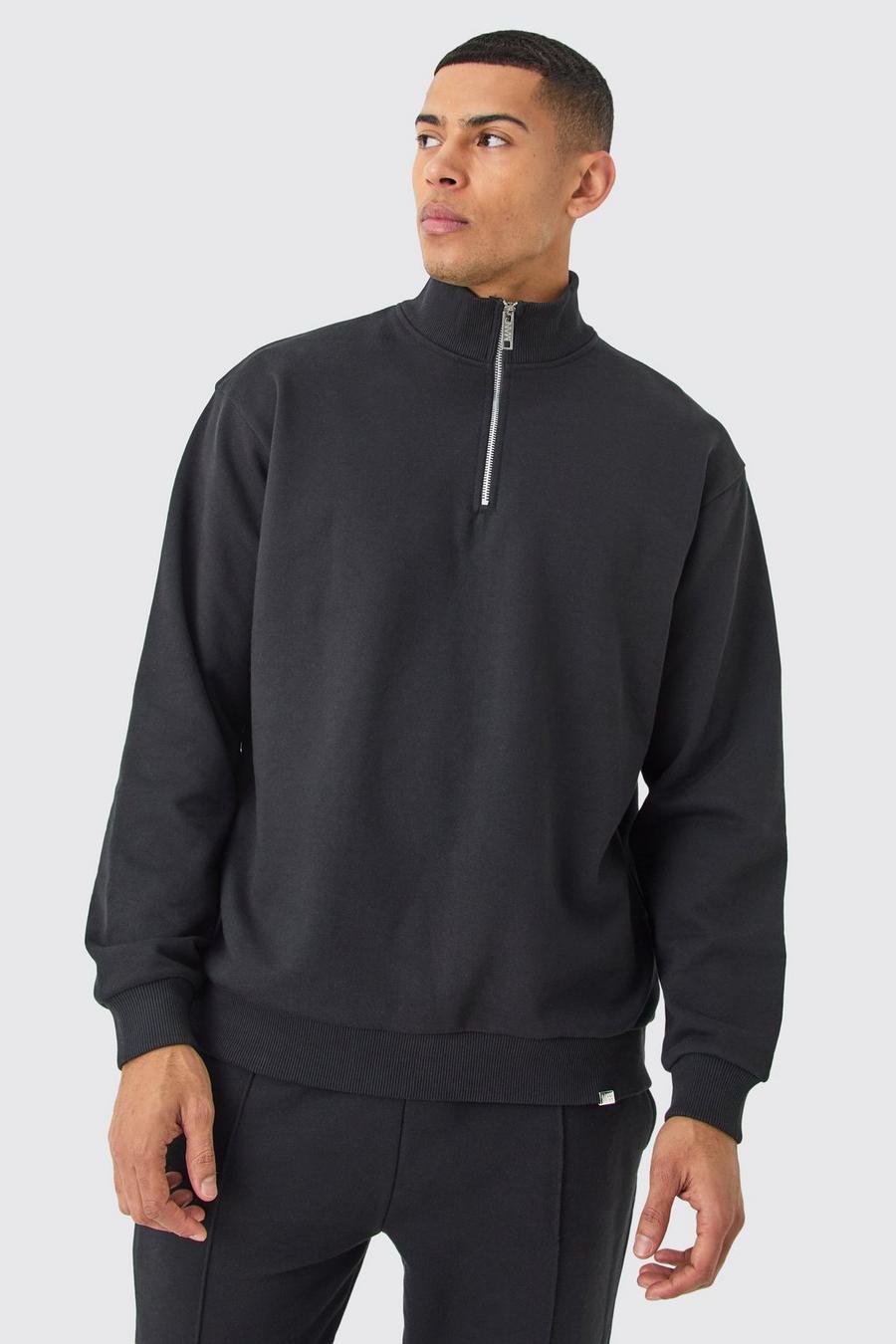 Oversize Sweatshirt mit 1/4 Reißverschluss, Black