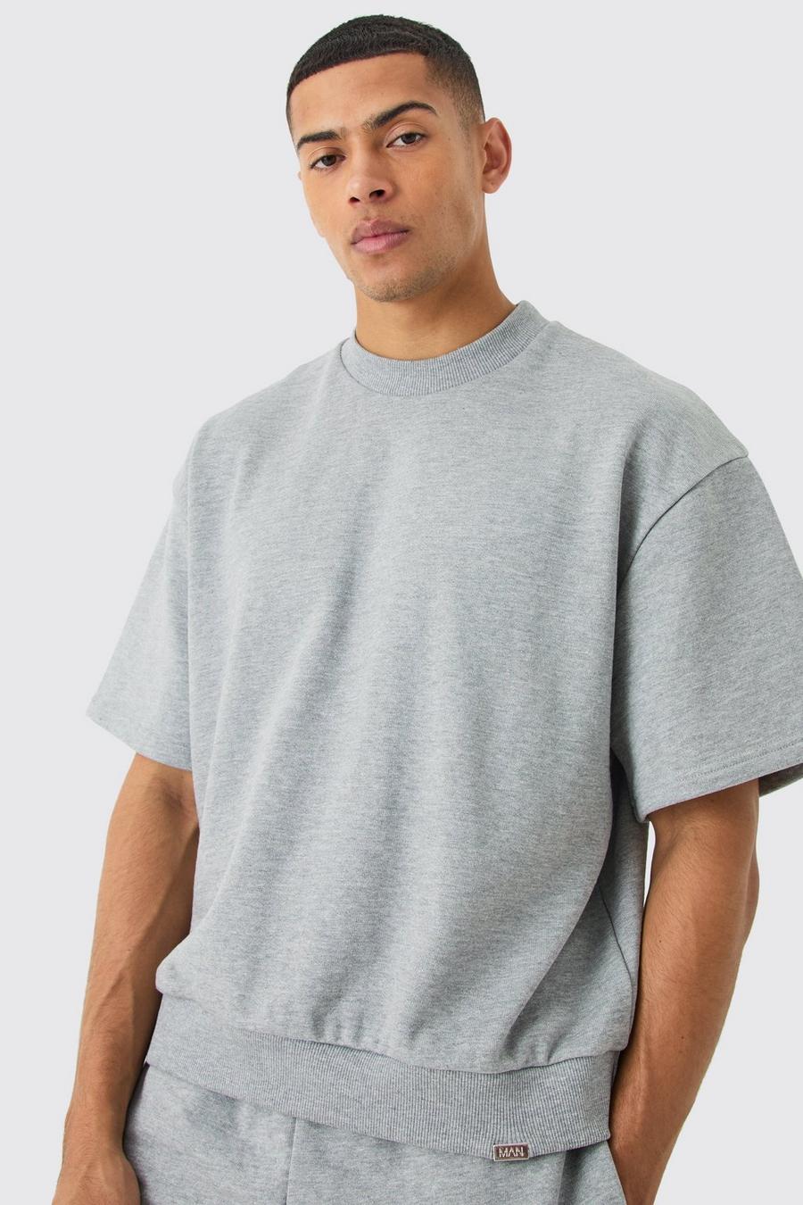 Grey marl Oversize kortärmad sweatshirt i tjockt tyg image number 1