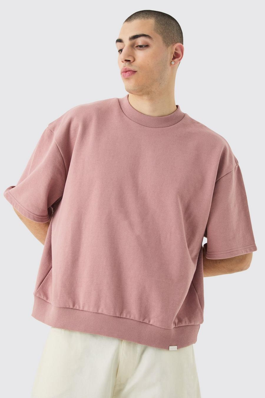 Rose Oversized Boxy Heavyweight Short Sleeve Sweatshirt