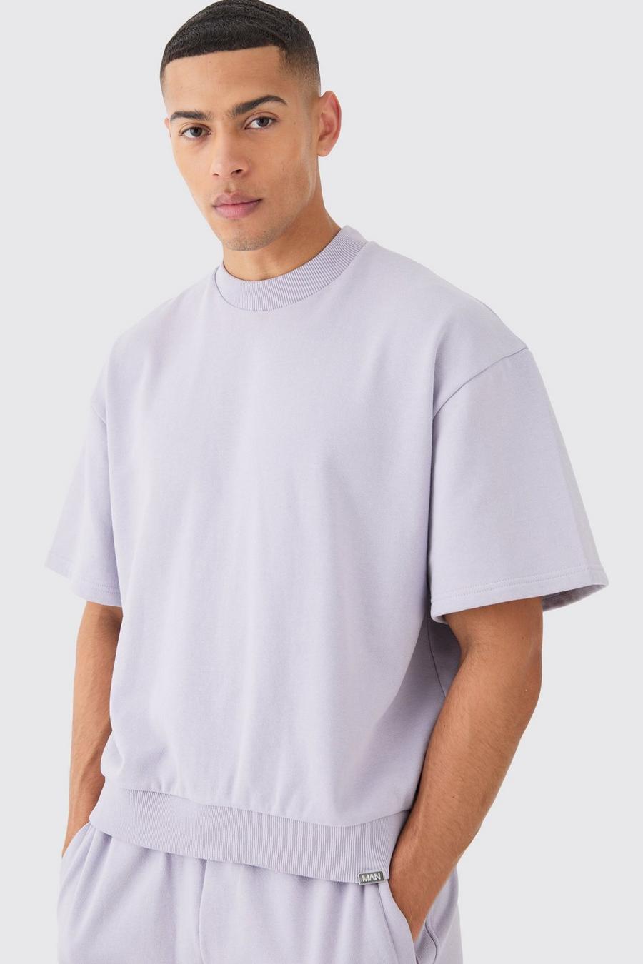 Lilac Oversized Boxy Heavyweight Short Sleeve Sweatshirt image number 1