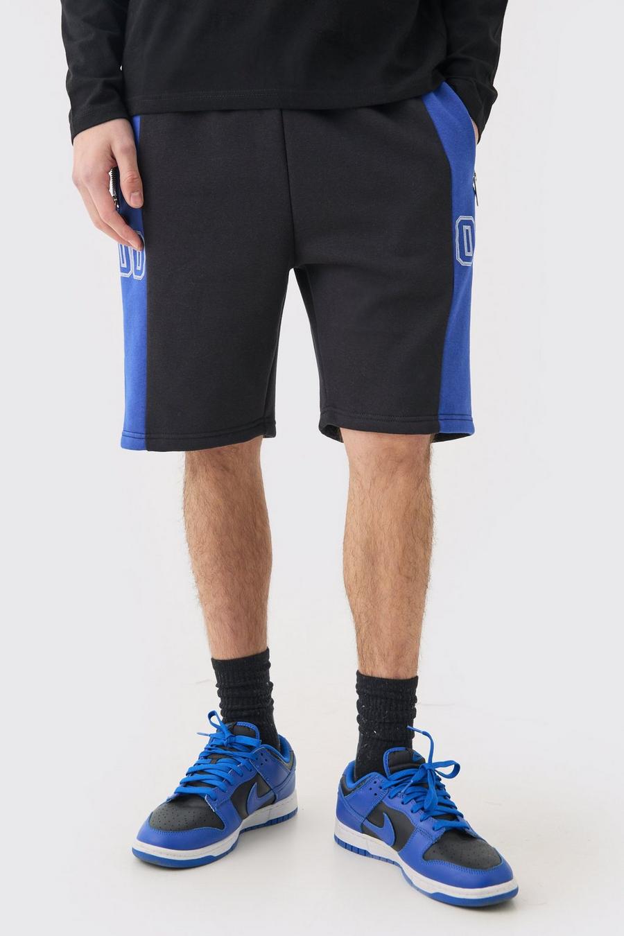Black Oversized Fit Varsity Shorts