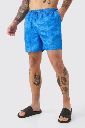 Blue Mid Length Graphic Turtle Swim Short