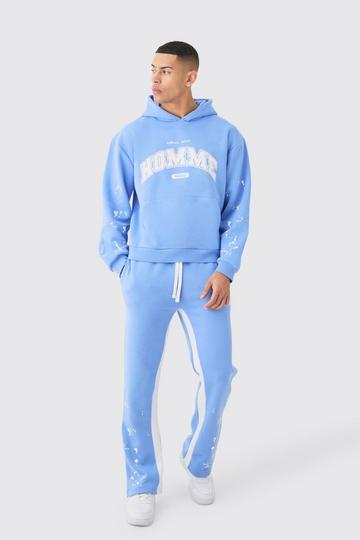 Oversized Boxy Paint Splatter Homme Gusset Tracksuit light blue