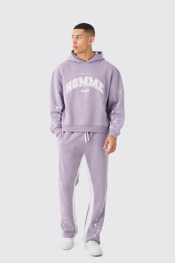 Oversized Boxy Paint Splatter Homme Gusset Tracksuit mauve