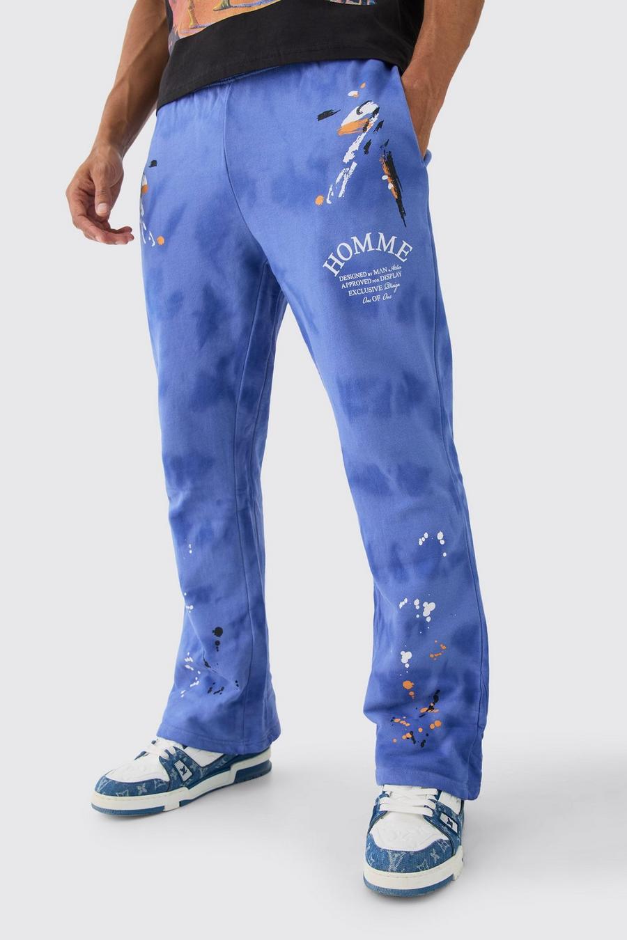 Pantalón deportivo Regular Homme con salpicaduras de pintura y refuerzo, Blue