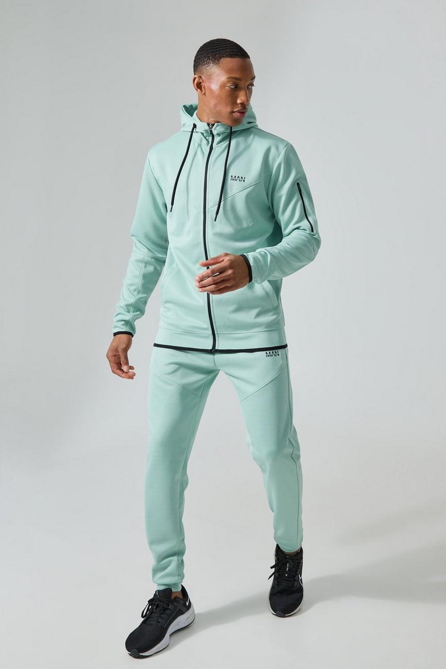 Sage Active Colour Block Funnel Hooded Tracksuit