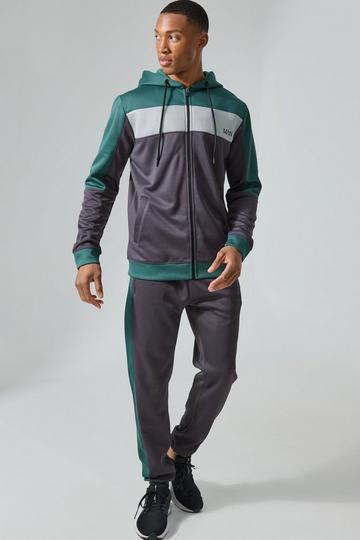 Green Active Scuba Mesh Panel Zip Through Tracksuit