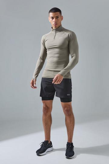 Khaki Man Active Quarter Zip 2-in-1 Short Tracksuit