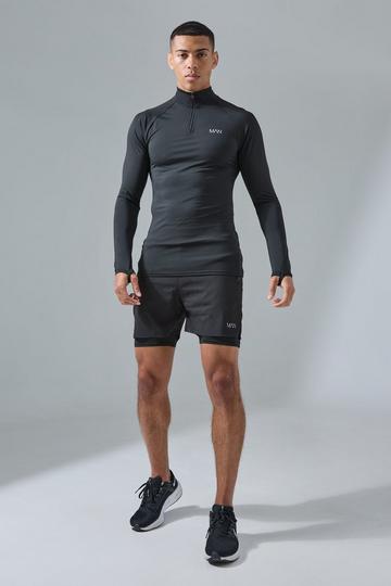 Man Active 2-In-1 Trainingspak Met Korte Rits En Shorts black