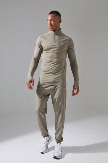 Khaki Man Active Quarter Zip and Jogger Tracksuit