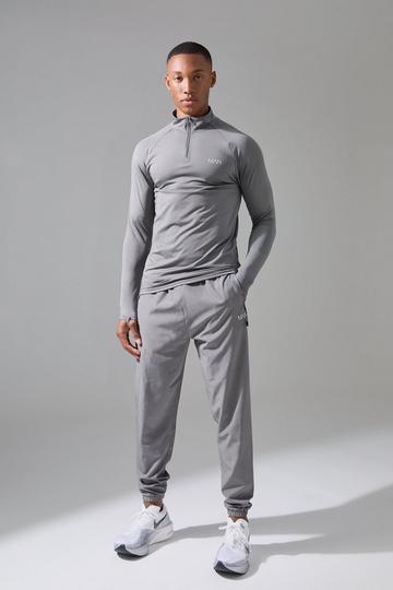 Man Active Quarter Zip and Jogger Tracksuit charcoal