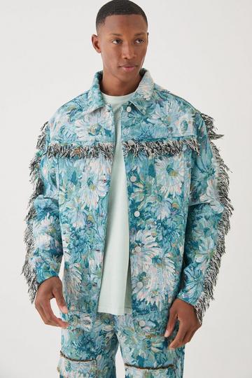 Blue Tapestry Frayed Oversized Overshirt