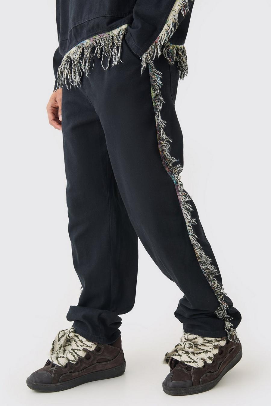 Black Frayed Baggy Fit Trousers