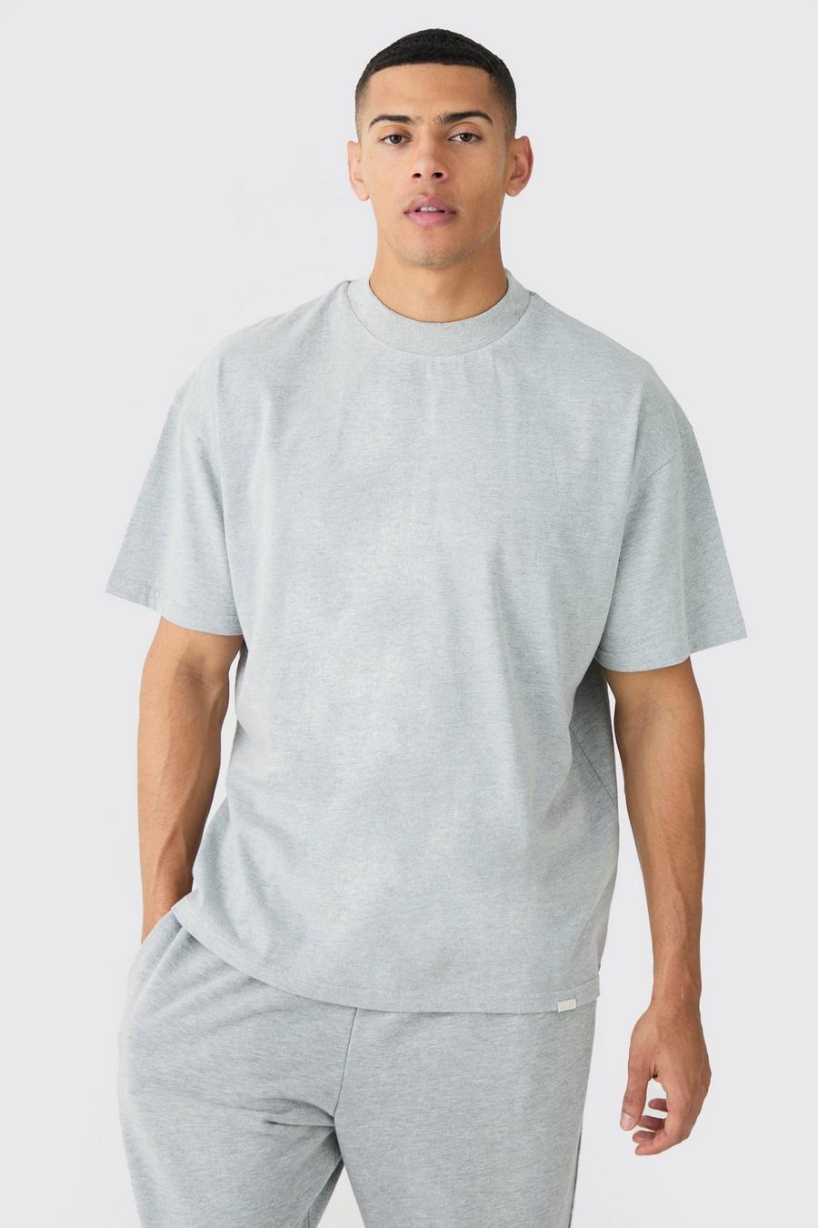 Grey marl Oversize t-shirt i tjockt tyg med hög halsmudd image number 1