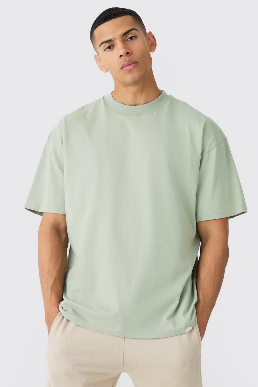 Sage Oversize t-shirt i tjockt tyg med hög halsmudd image number 1
