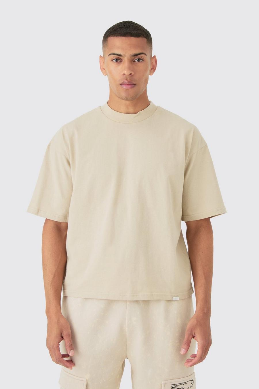 Camiseta oversize recta gruesa con cuello extendido, Stone image number 1