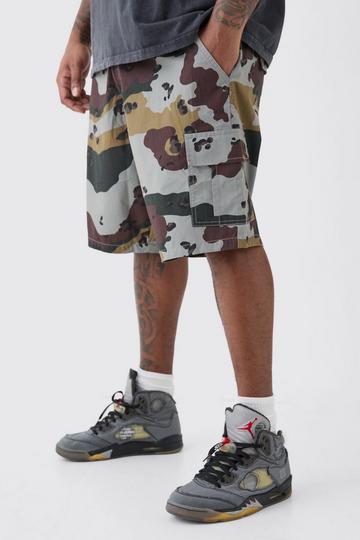 Plus Fixed Waist Camo Twill Cargo Short multi