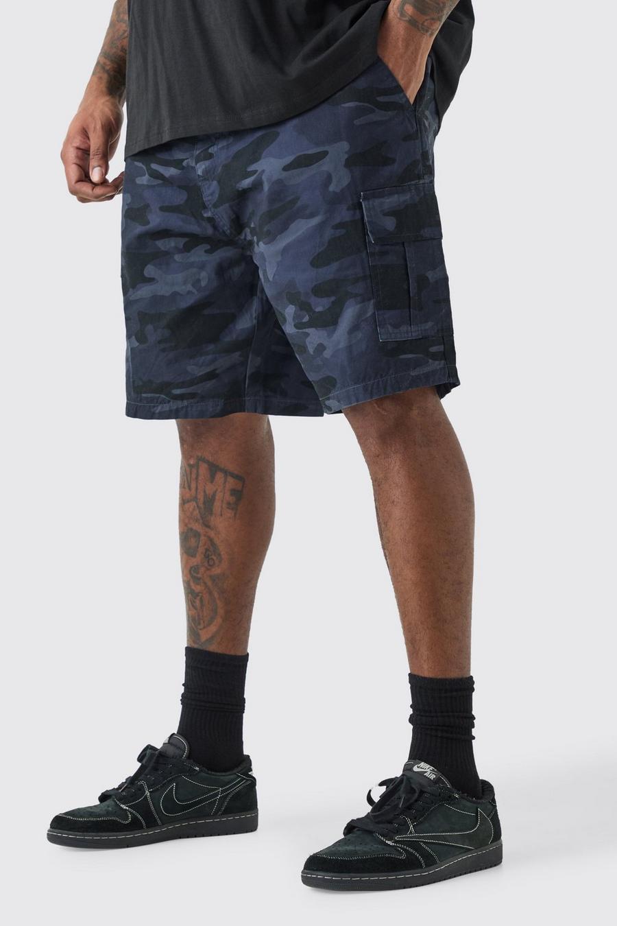 Multi Plus Keperstof Camouflage Print Cargo Shorts Met Tailleband