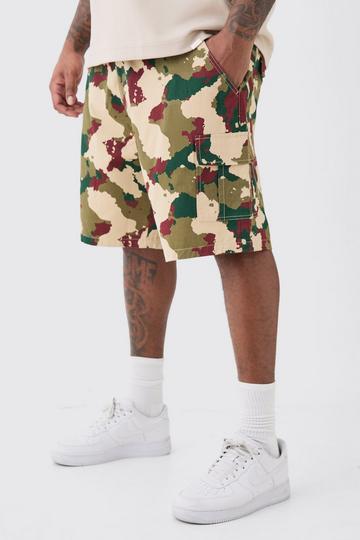 Plus Fixed Waist Camo Twill Cargo Short multi